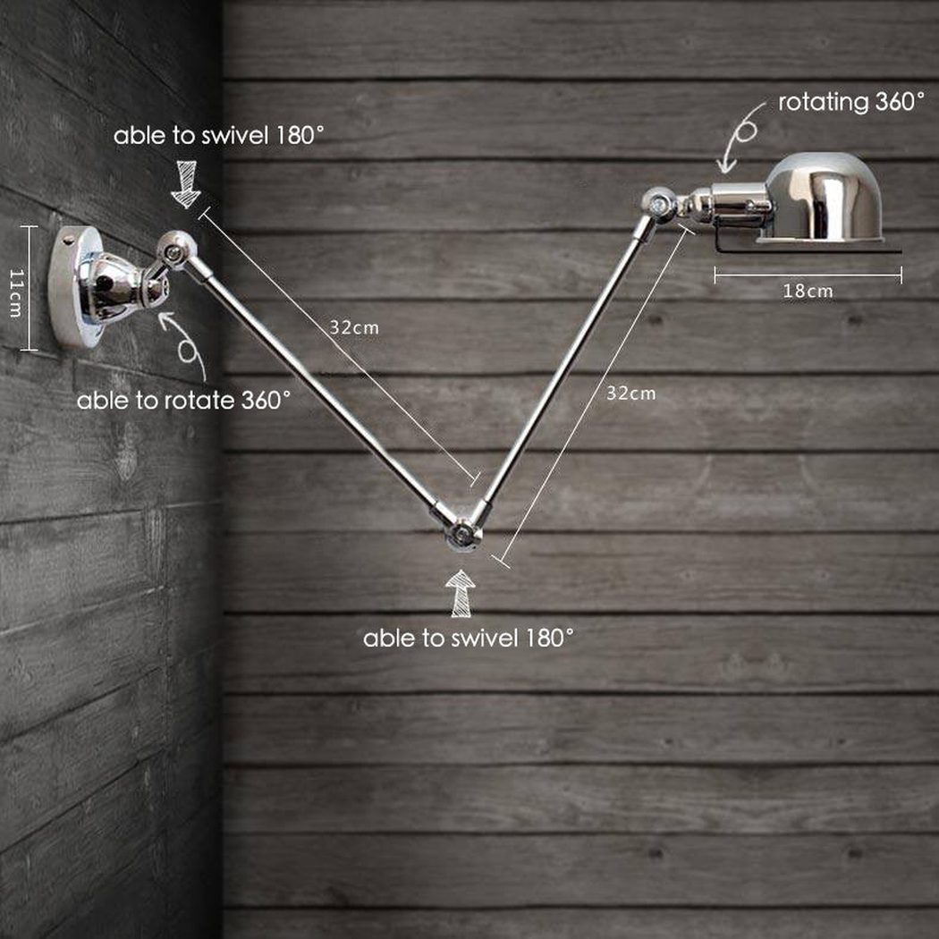 Fotis Long Arm Industrial Rustic Wall Light with articulated arm