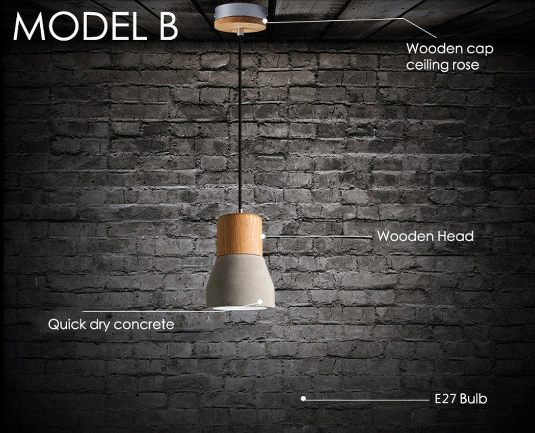 Concrete Wooden Stockholm Minimalist Pendant Light - Model B measurements