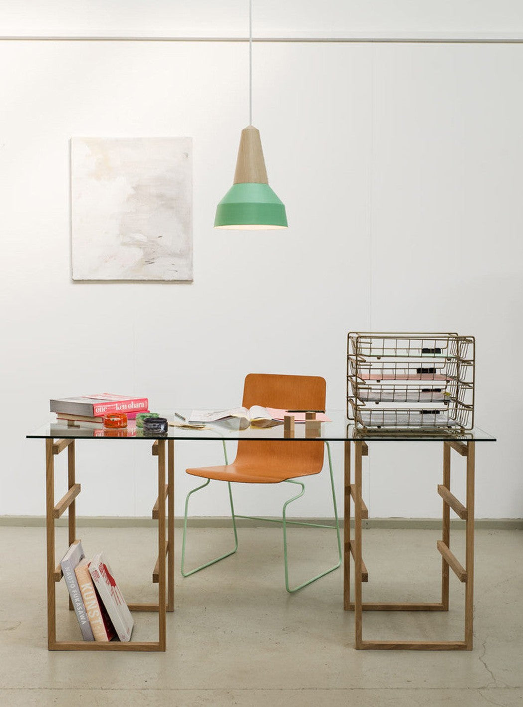 Minimalist Scandinavian Wooden Pendant Light. Light Green Ceiling Light