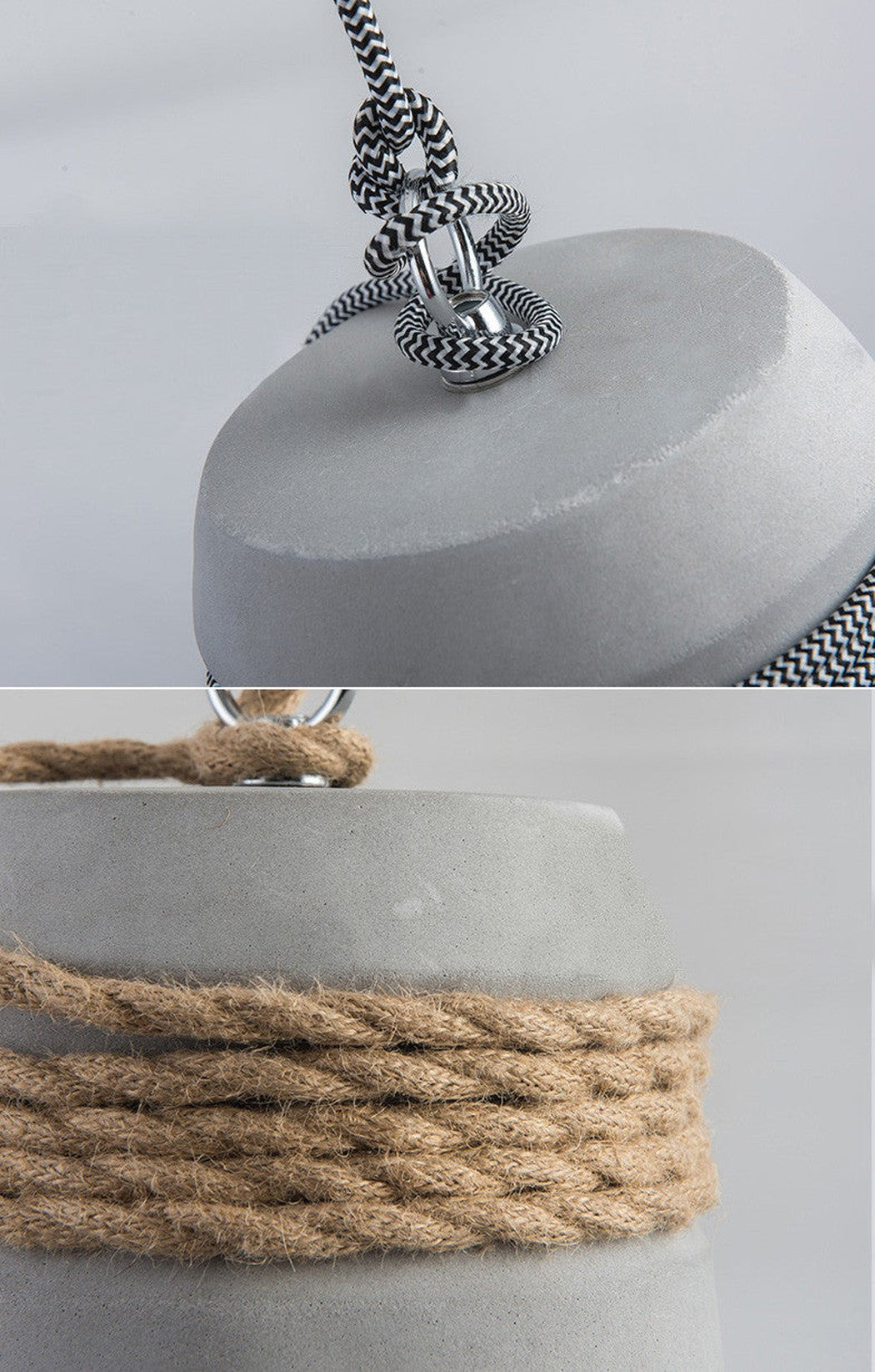 Concrete Cord wrapped Monolith Minimalist Pendant Light