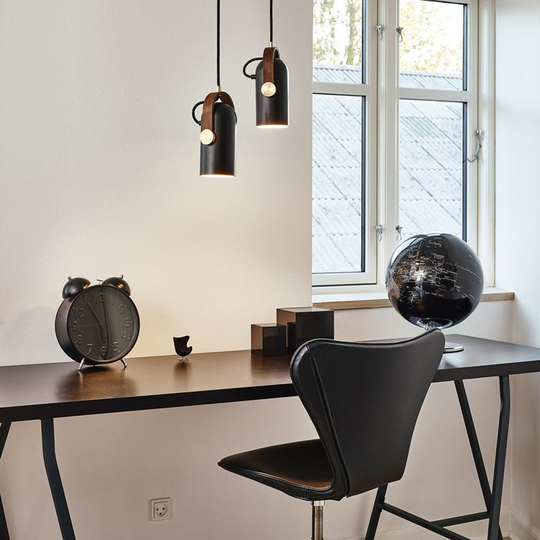Black Spotlight Minimalist Line Wooden Brass Detail Pendant Light