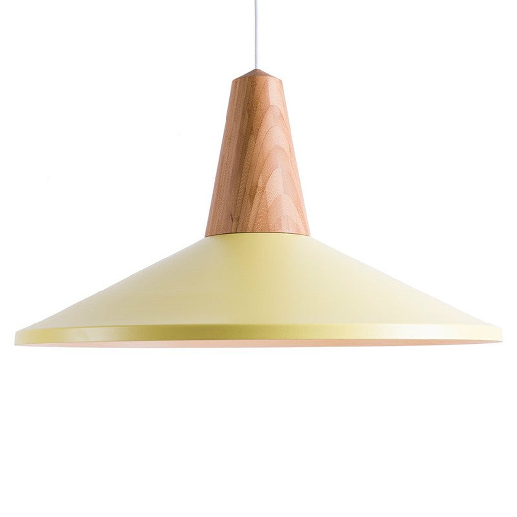 Large Yellow Minimalist Scandinavian Pendant Ceiling Light Polished Wooden