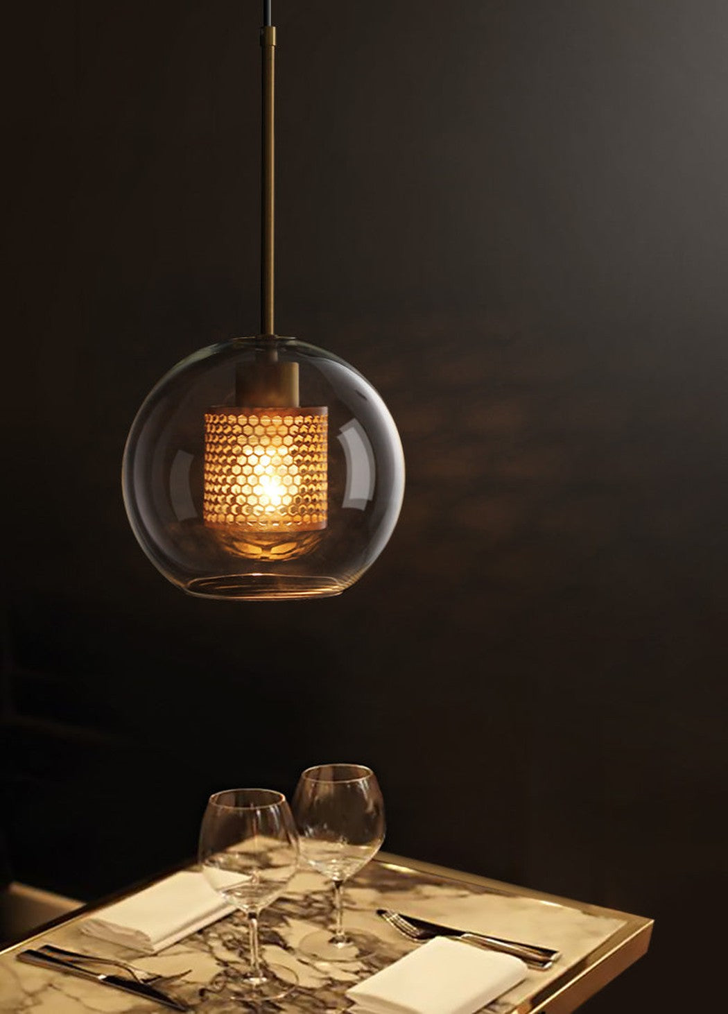 Chiswick Glass Shade Brass Fitting Pendant Light