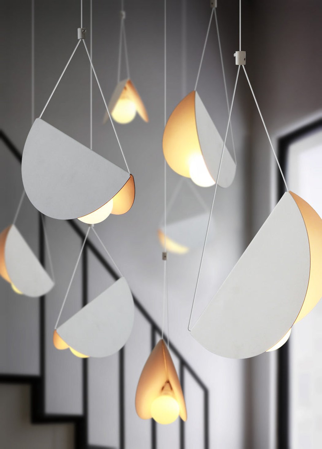 White glider pendant light chandelier studio image 2