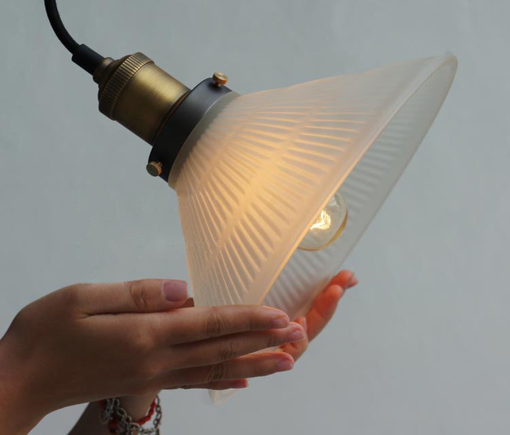 Fluted Glass Shade Brass Fitting Industrial Pendant Light