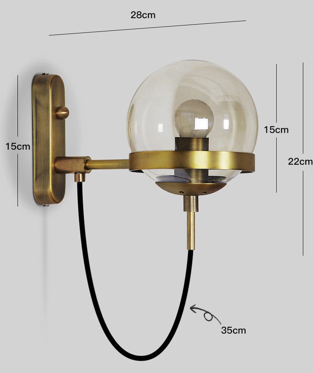 Dexter Glass Orb Brass Wall Light