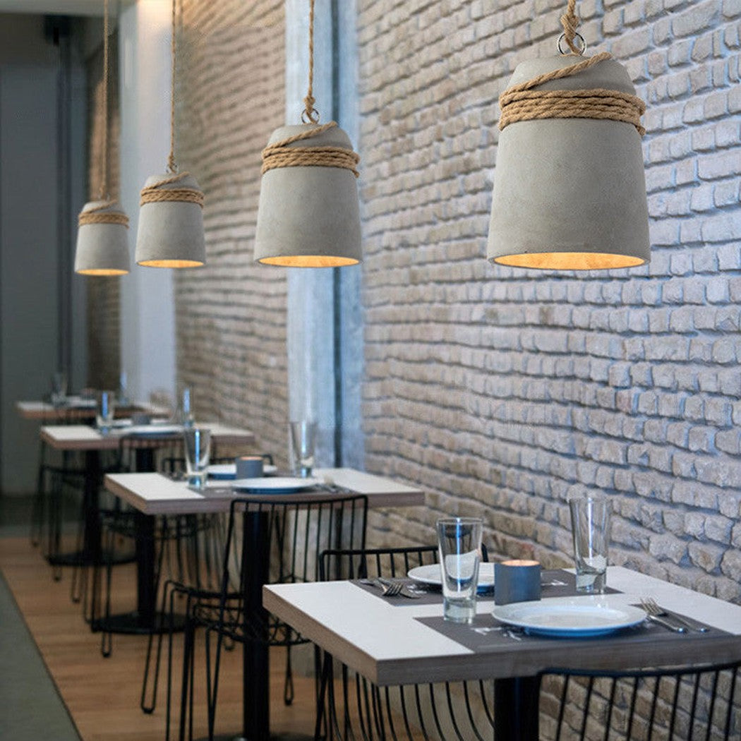 Concrete Cord wrapped Monolith Minimalist Pendant Light