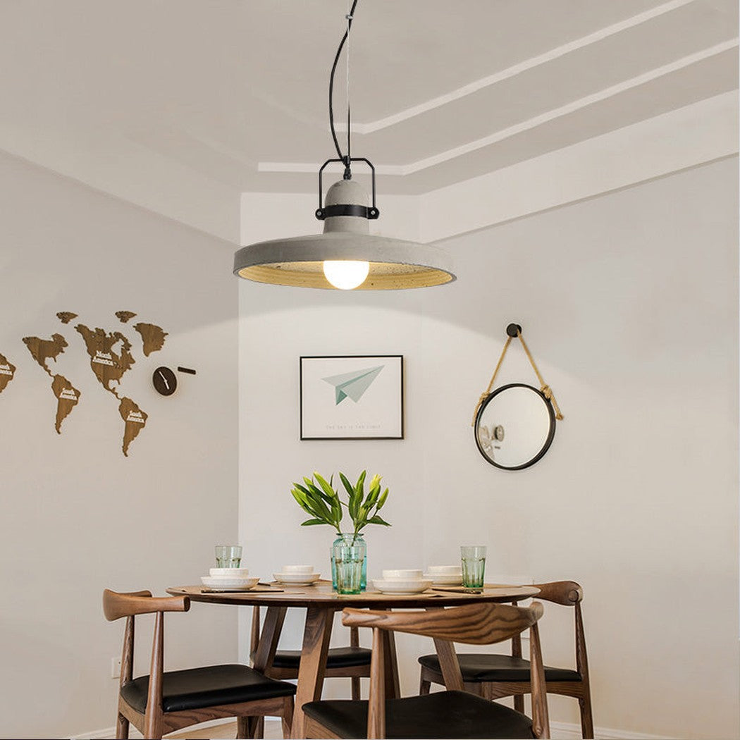 Vardo Concrete Plate Light With Black Metal Band dining room