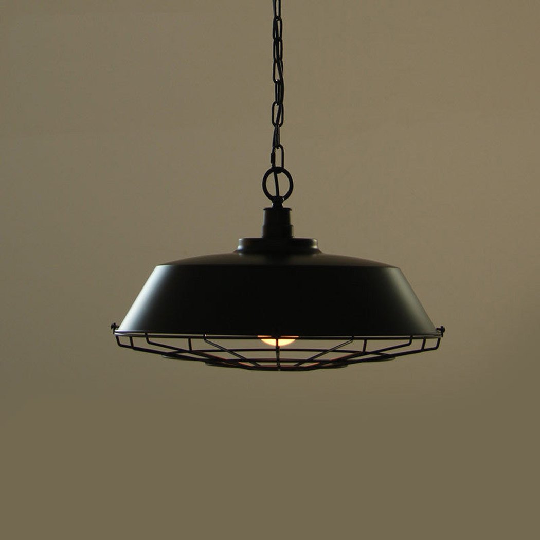 Vintage Industrial Pendant Light With Cage Covering - Black