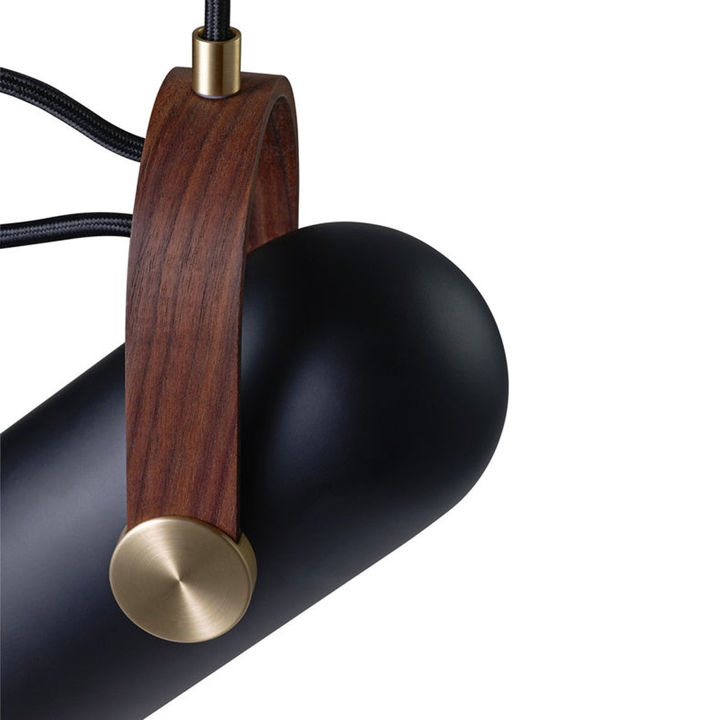 Black Spotlight Minimalist Line Wooden Brass Detail Pendant Light