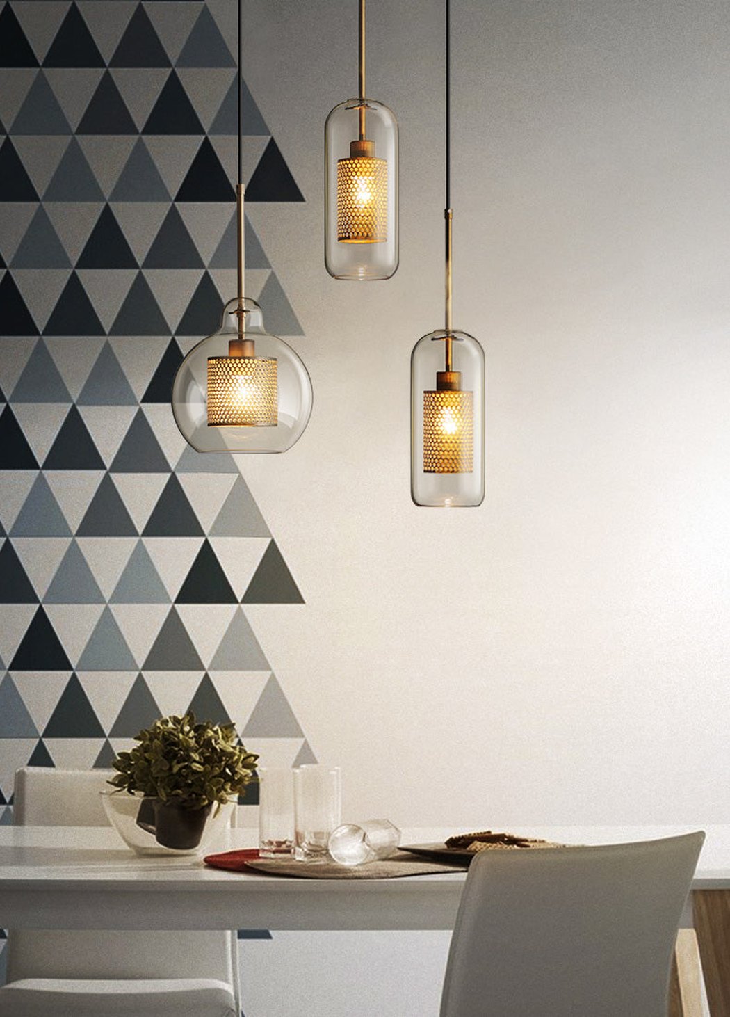 Chiswick Glass Shade Brass Fitting Pendant Light