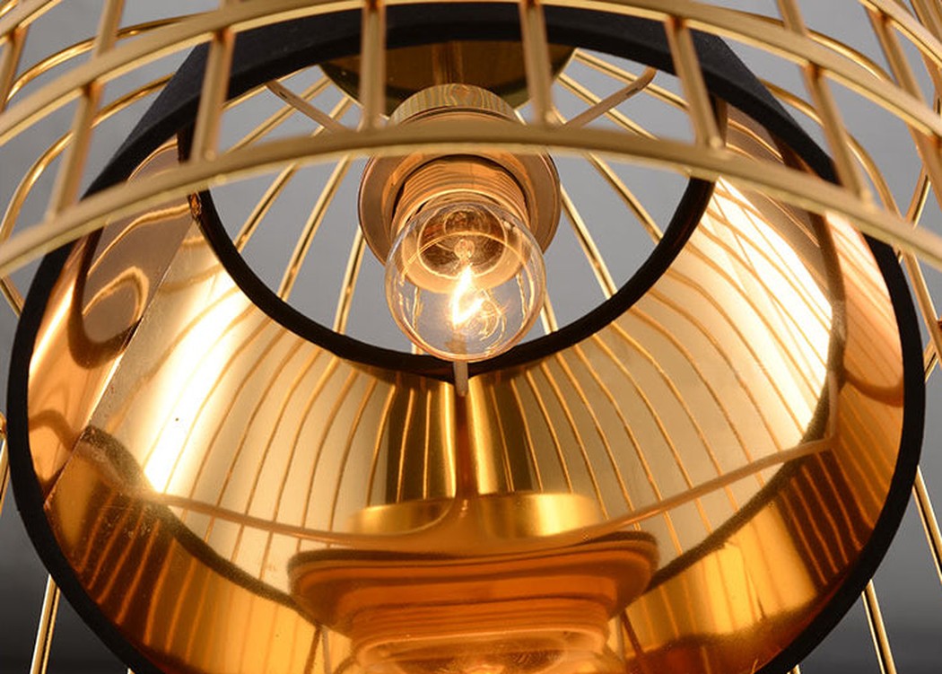 Brass Colour Bird Cage With Black Shade Pendant Light