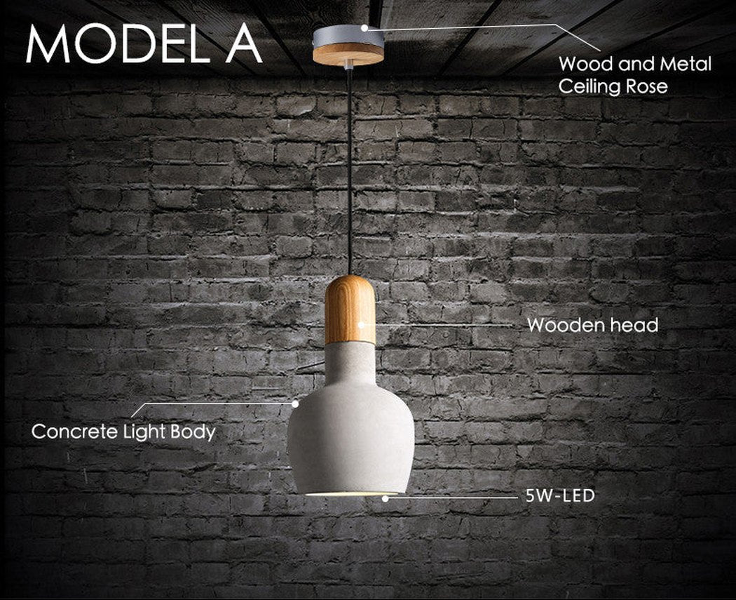 Concrete Wooden Stockholm Minimalist Pendant Light - Model A measurements