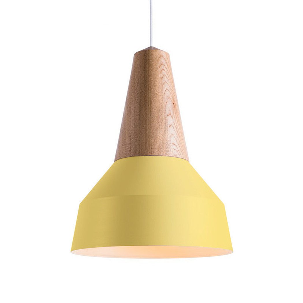 Small Yellow Minimalist Scandinavian Pendant Ceiling Light Polished Wooden