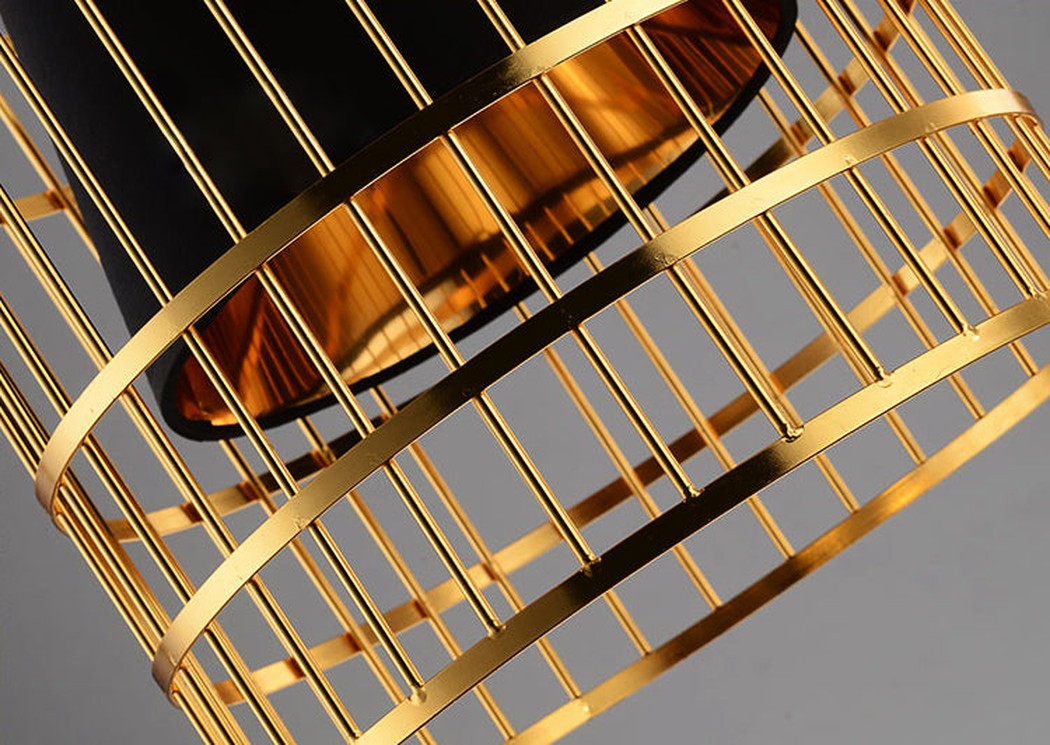 Brass Colour Bird Cage With Black Shade Pendant Light