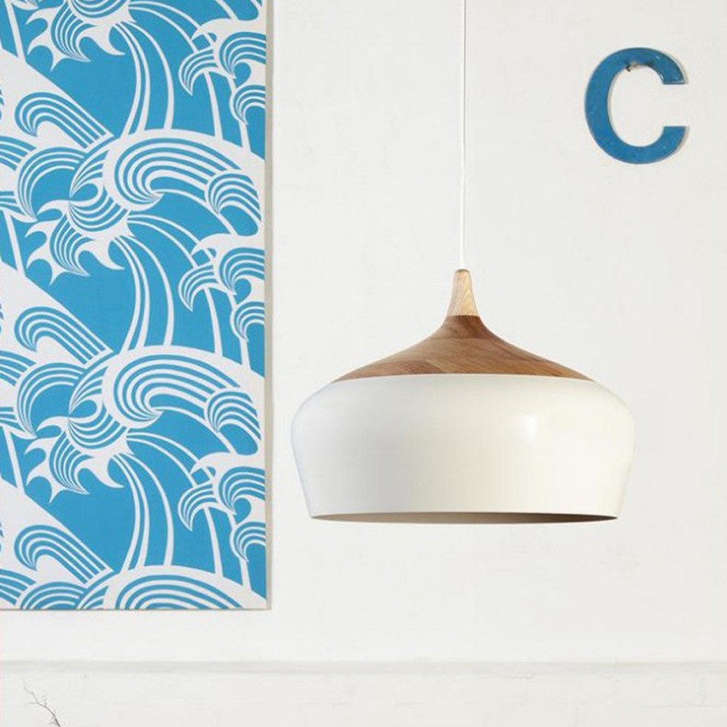 Kalmar Minimalist White Pendant Light With Wood