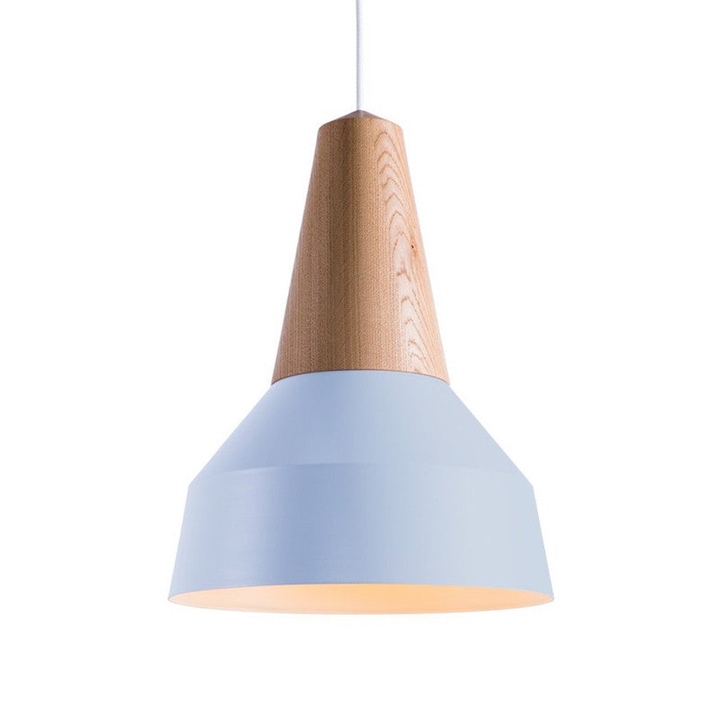 Small Blue Minimalist Scandinavian Pendant Ceiling Light Polished Wooden