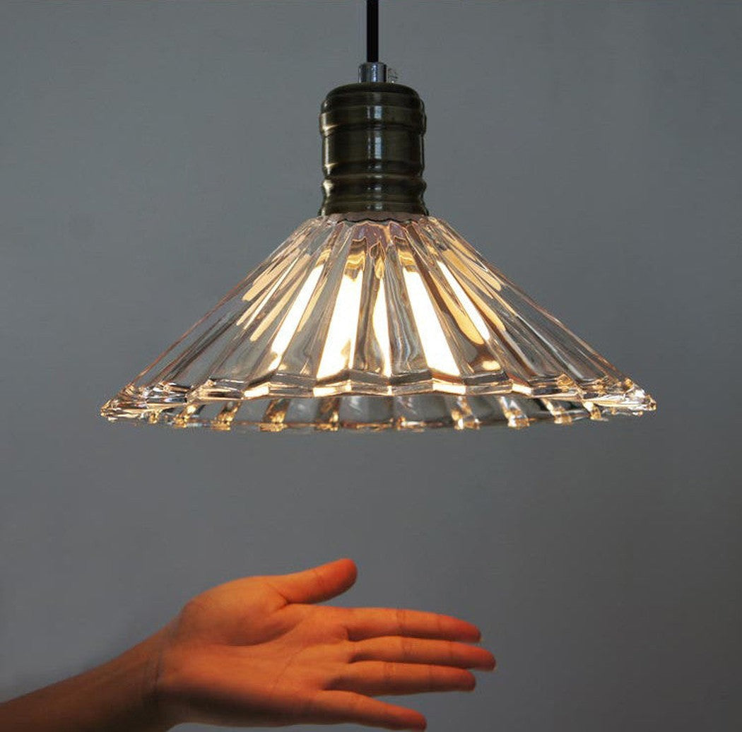 Fluted Glass Shade Brass Fitting Industrial Pendant Light