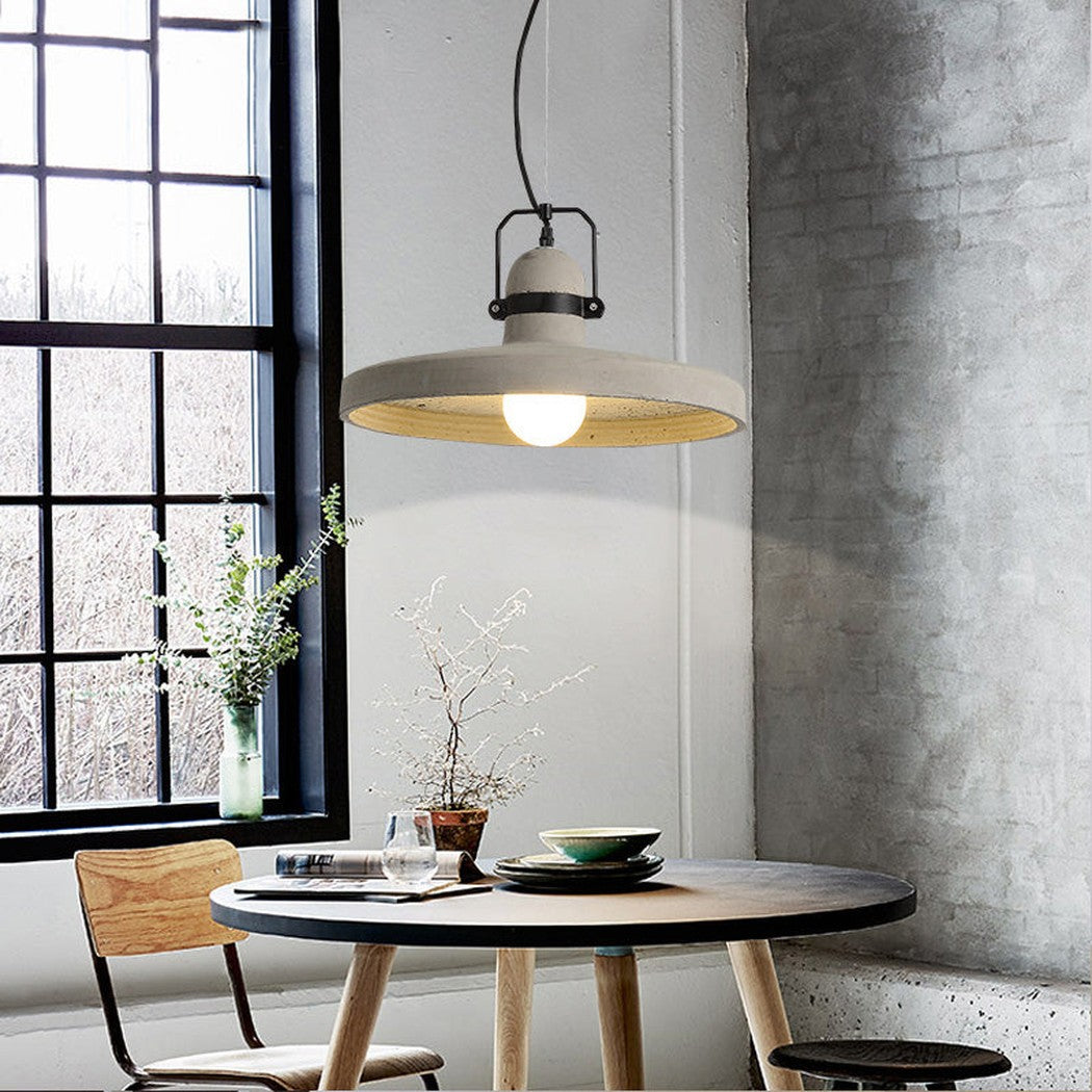 Vardo Concrete Plate Light With Black Metal Band dining room setting 3