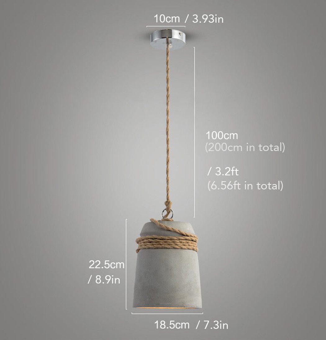 Concrete Cord wrapped Monolith Minimalist Pendant Light