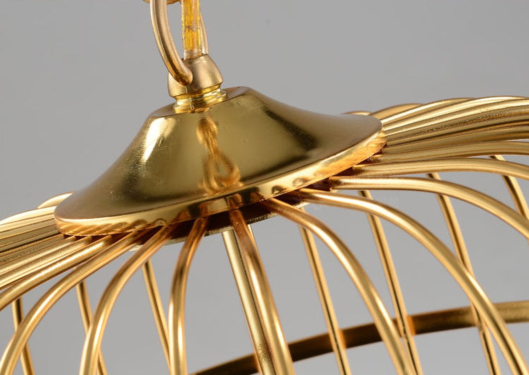 Brass Colour Bird Cage With Black Shade Pendant Light
