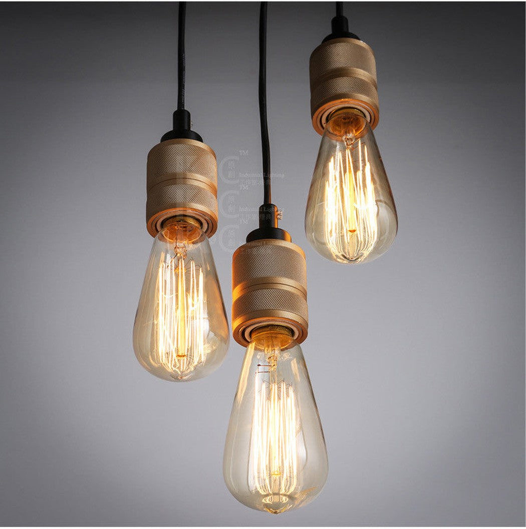 Hooked Industrial Retro Brass 6 Bare Edison Bulb Chandelier