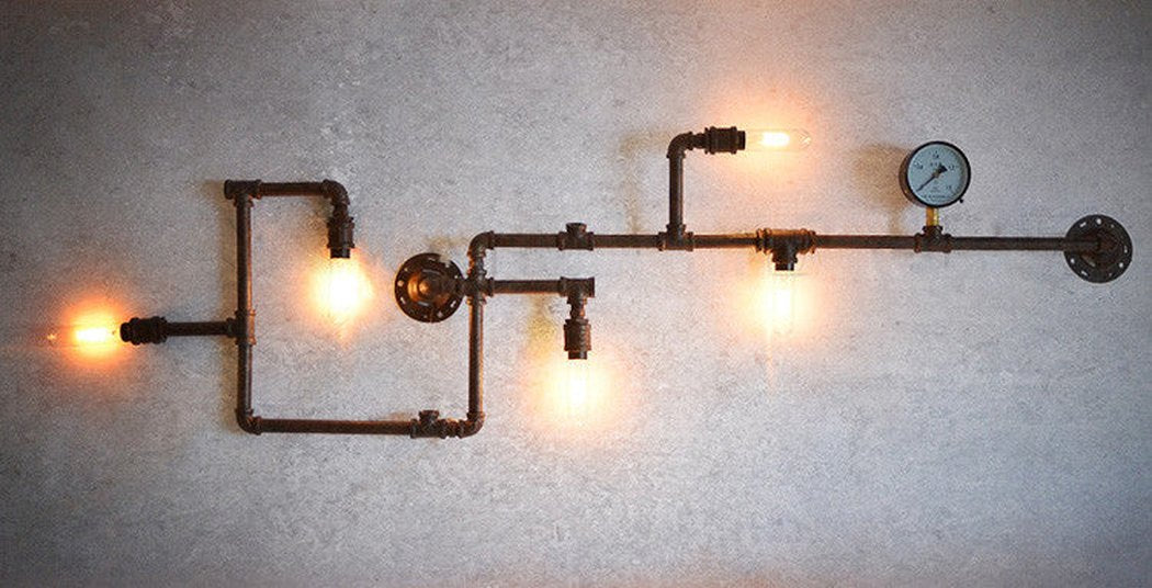 Steampunk water pipe iron wall light with Edison Bulbs