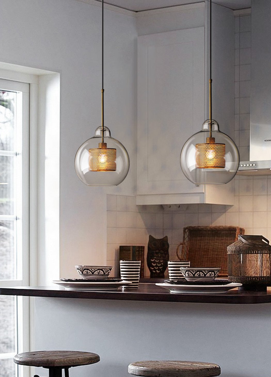 Chiswick Glass Shade Brass Fitting Pendant Light