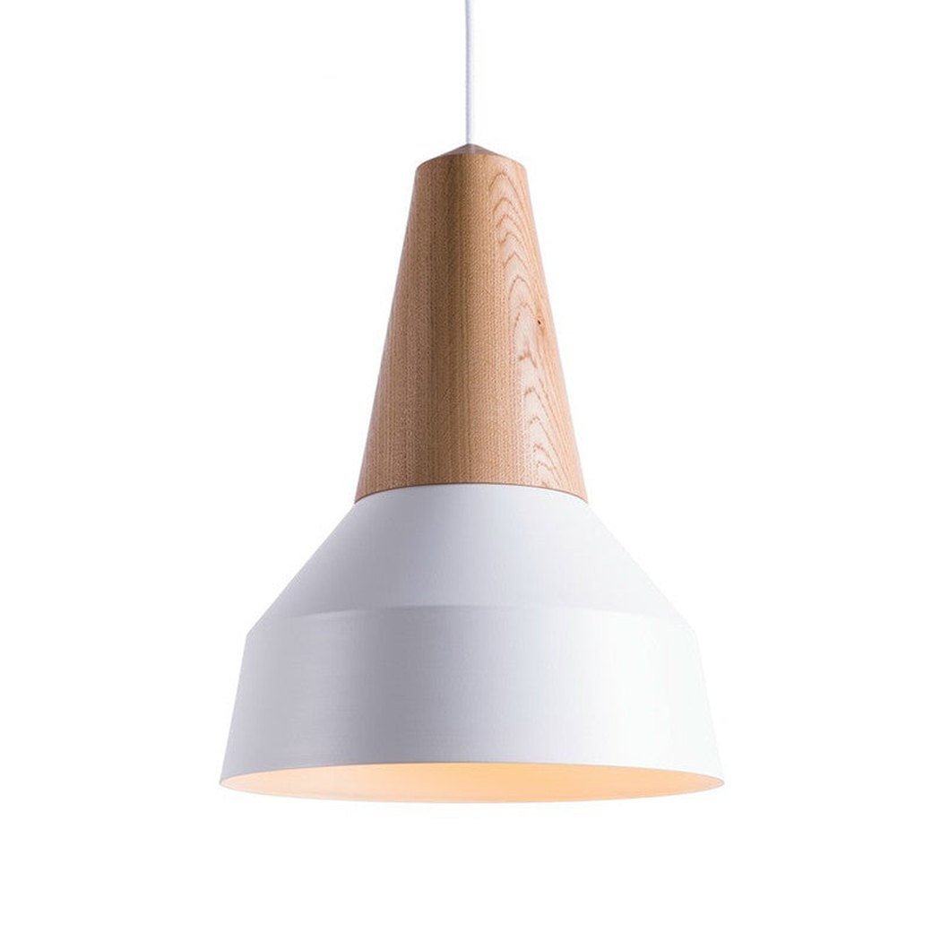 Small White Minimalist Scandinavian Pendant Ceiling Light Polished Wooden