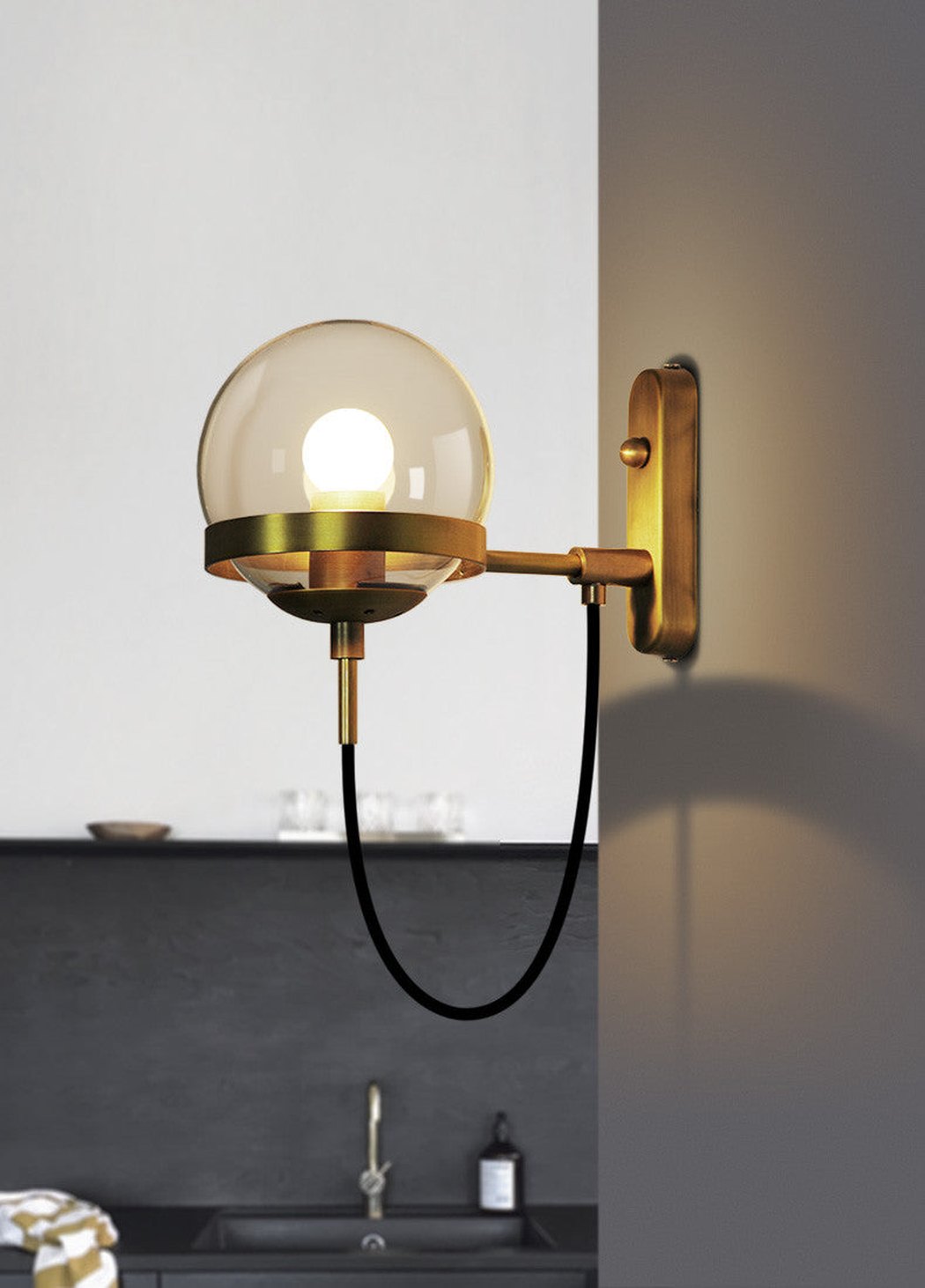 Dexter Glass Orb Brass Wall Light