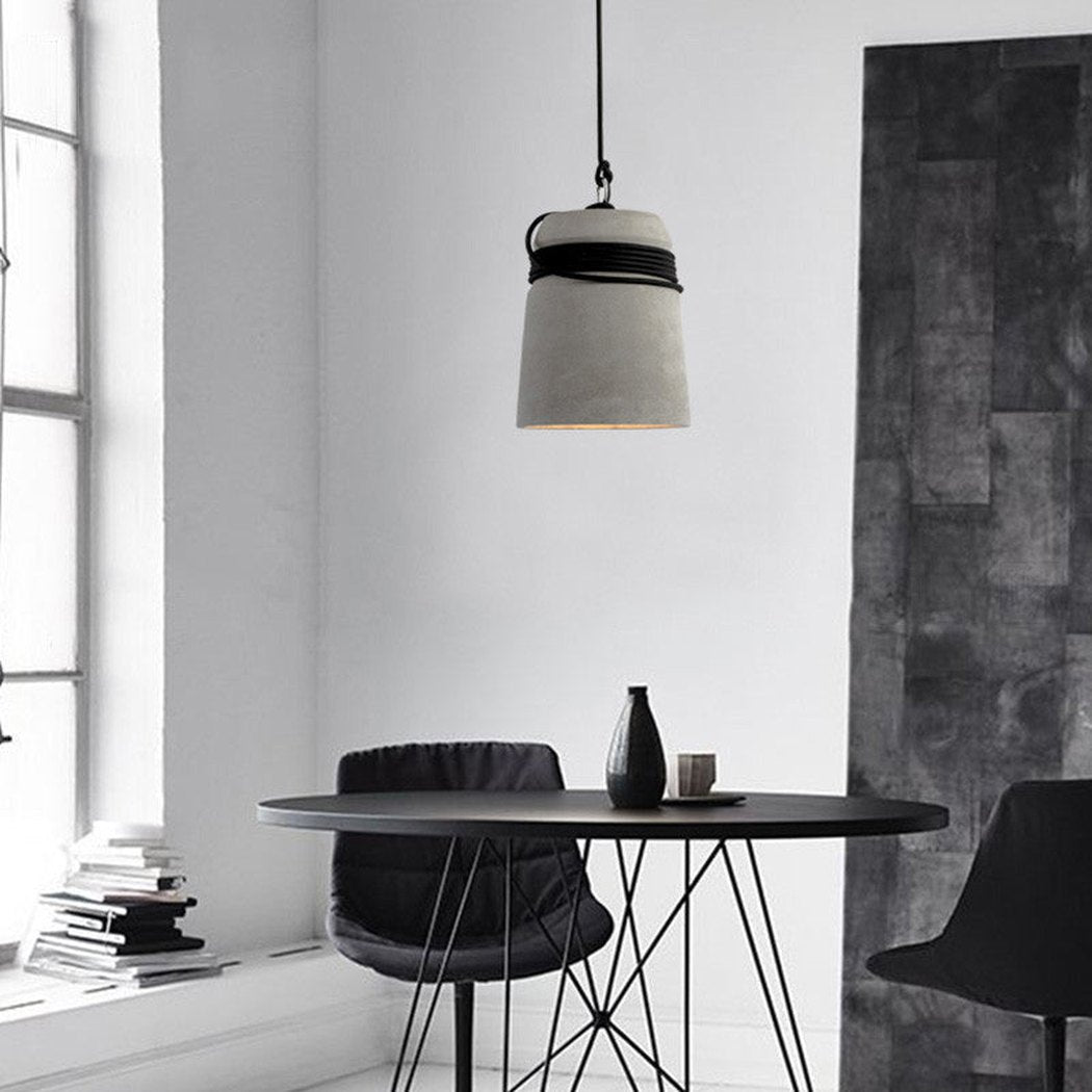 Concrete Cord wrapped Monolith Minimalist Pendant Light