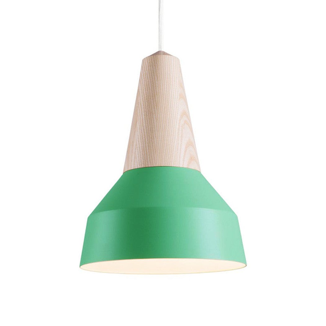 Small Green Minimalist Scandinavian Pendant Ceiling Light Polished Wooden