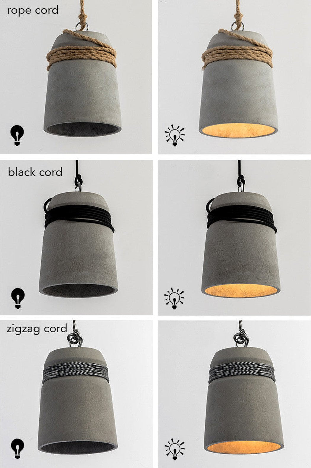 Concrete Cord wrapped Monolith Minimalist Pendant Light