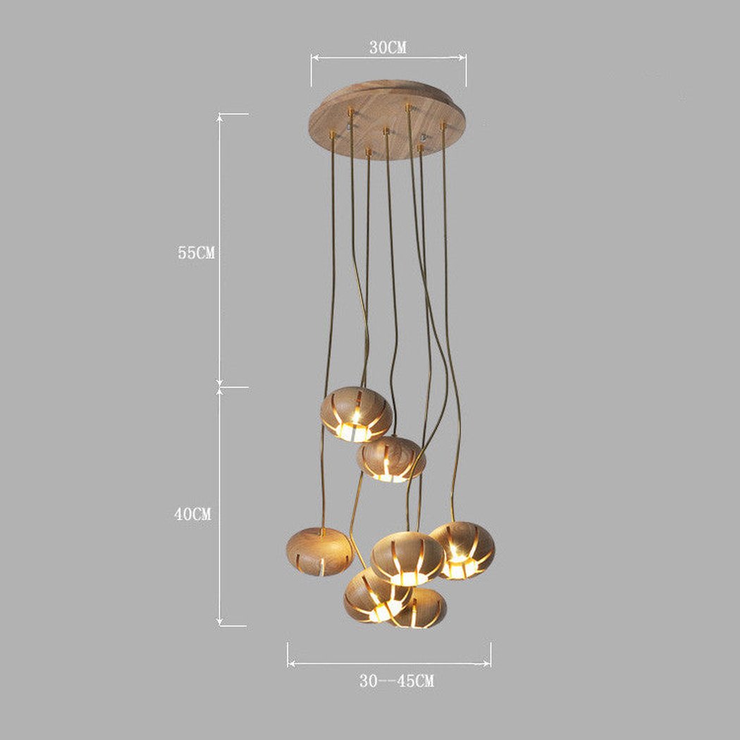 Wooden Petal Round Cluster Pendant Light Chandelier