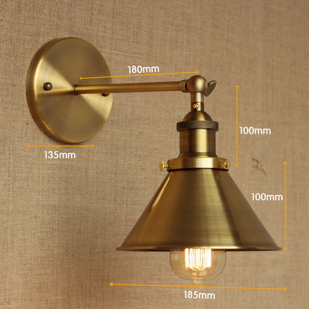 Brass Cone Shade Wall Light With Short Arm