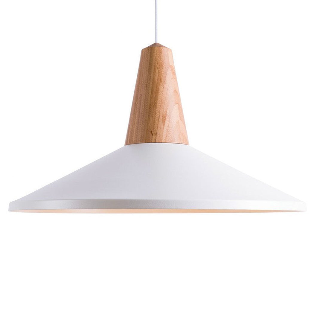 Large White Minimalist Scandinavian Pendant Ceiling Light Polished Wooden
