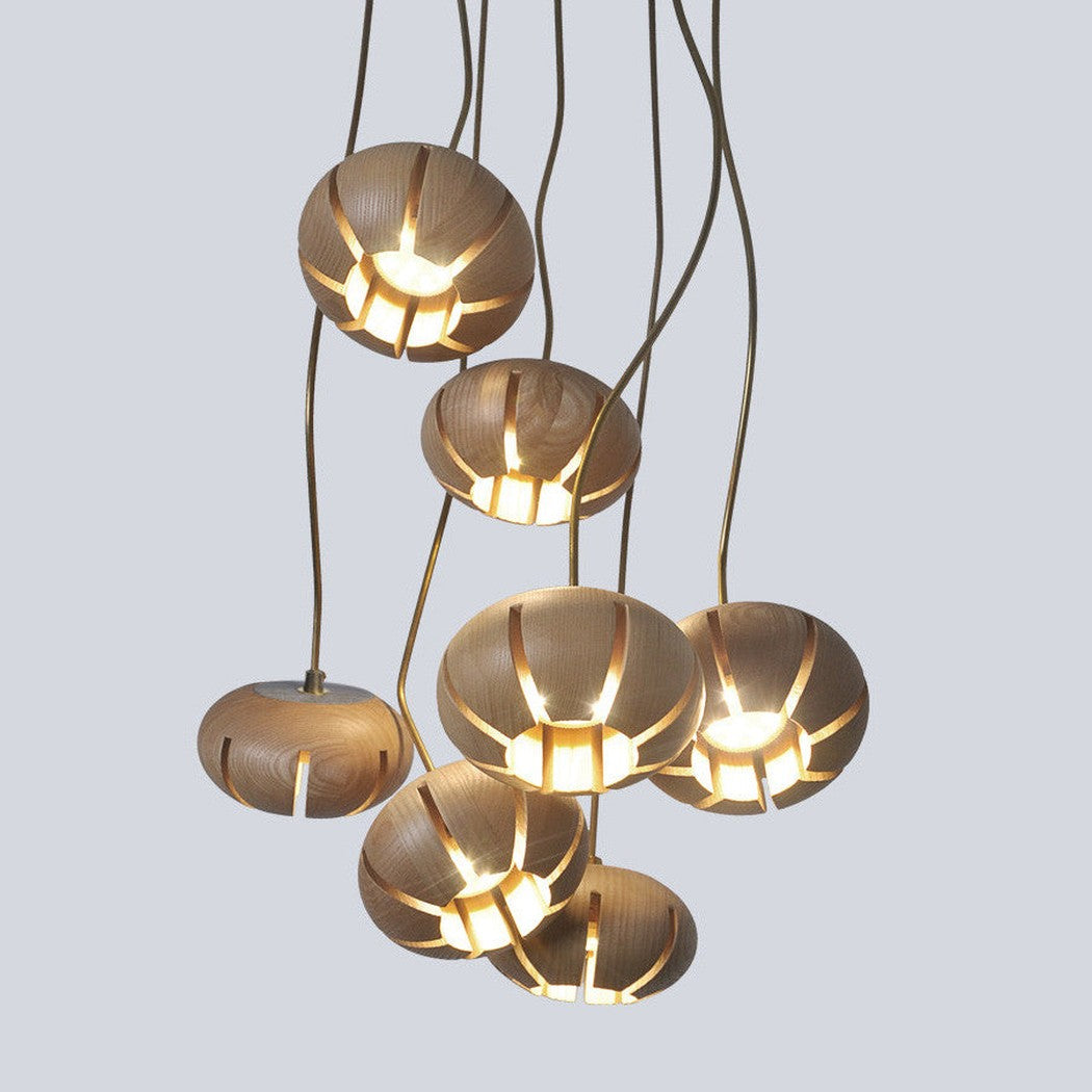 Wooden Petal Round Cluster Pendant Light Chandelier