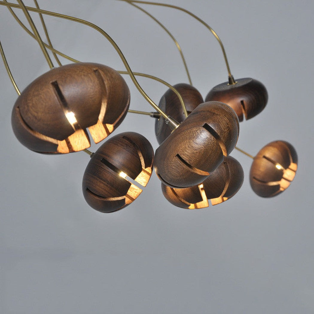 Wooden Petal Round Cluster Pendant Light Chandelier