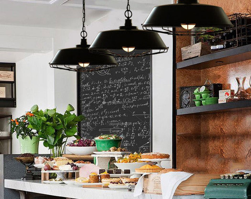 Vintage Industrial Pendant Light With Cage Covering - Black