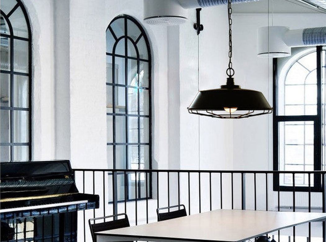 Vintage Industrial Pendant Light With Cage Covering - Black cafe setting