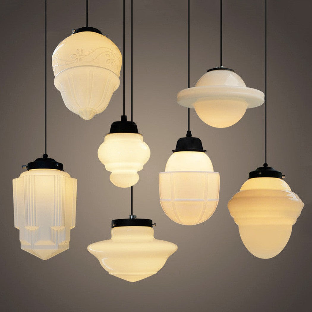 Art Deco Milk Glass Pendant Light