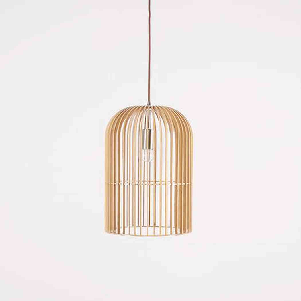 Wooden bird cage pendant light