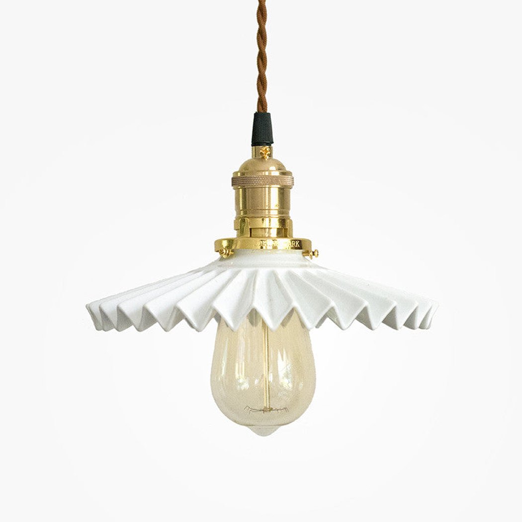 Ceramic Fluted Shade Brass Fitting Pendant Light