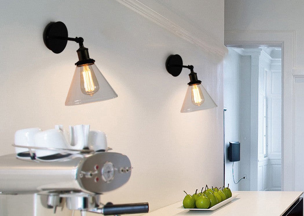 Glass Lamp Shade Wall Sconce Light With Short arm