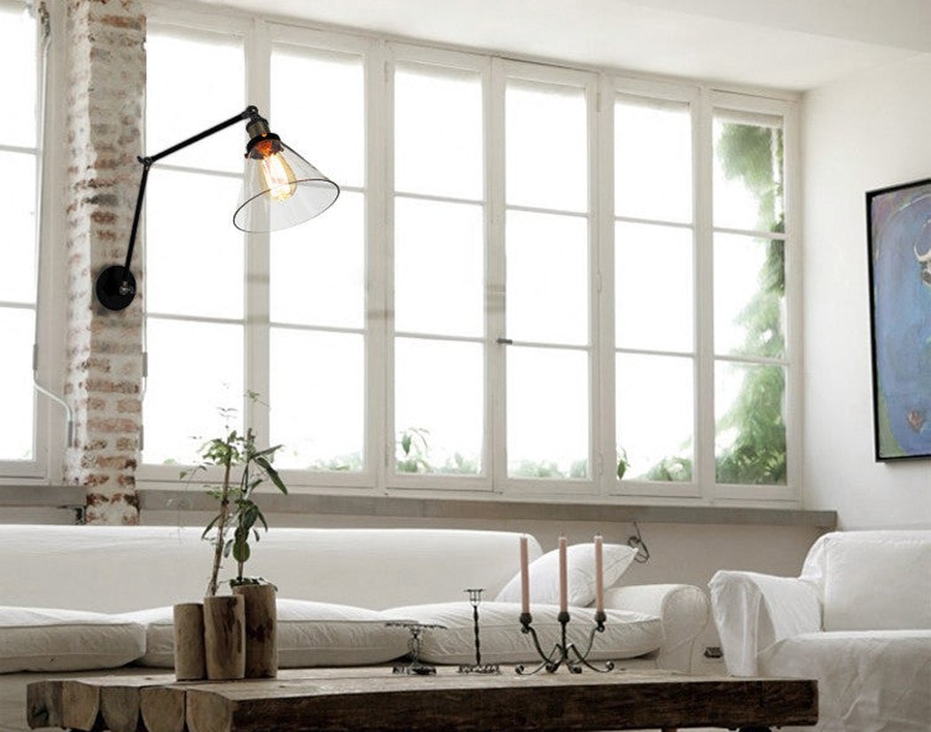 Glass Lamp Shade Wall Sconce Light With Long Arm
