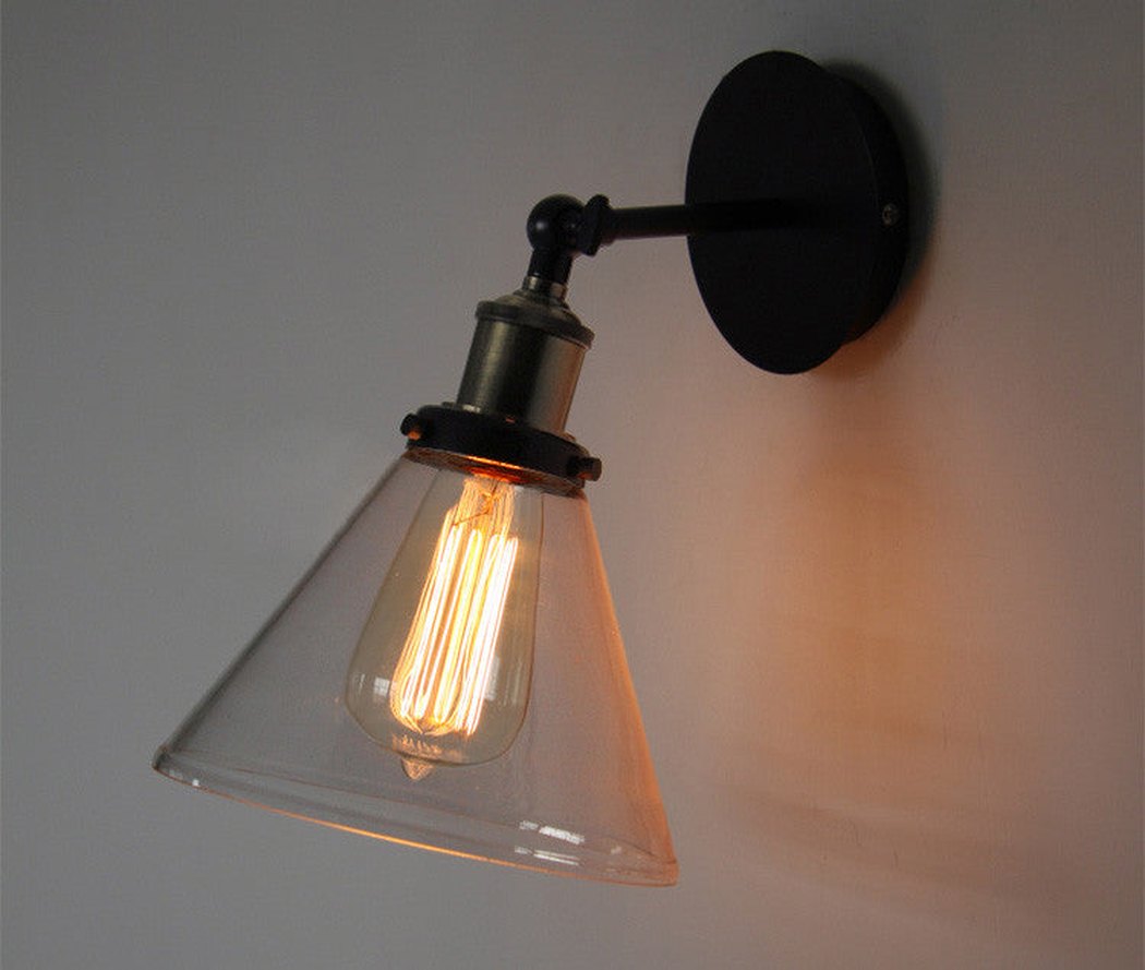 Glass Lamp Shade Wall Sconce Light With Short Arm
