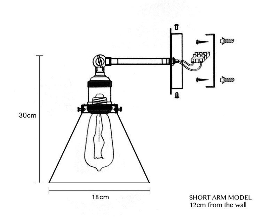 Glass Lamp Shade Wall Sconce Light With short arm