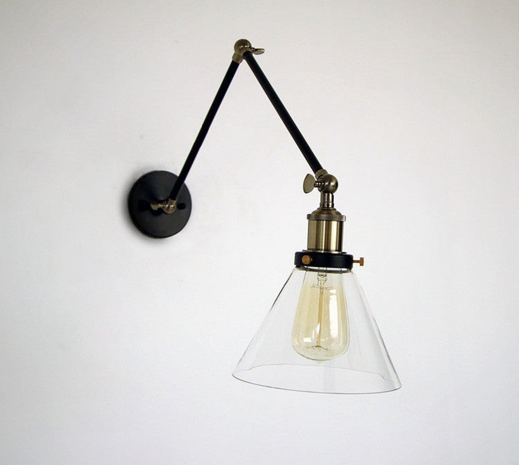 Glass Lamp Shade Wall Sconce Light With Long arm
