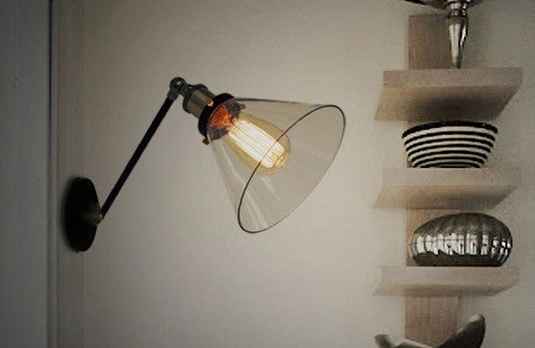 Glass Lamp Shade Wall Sconce Light With articulating arm