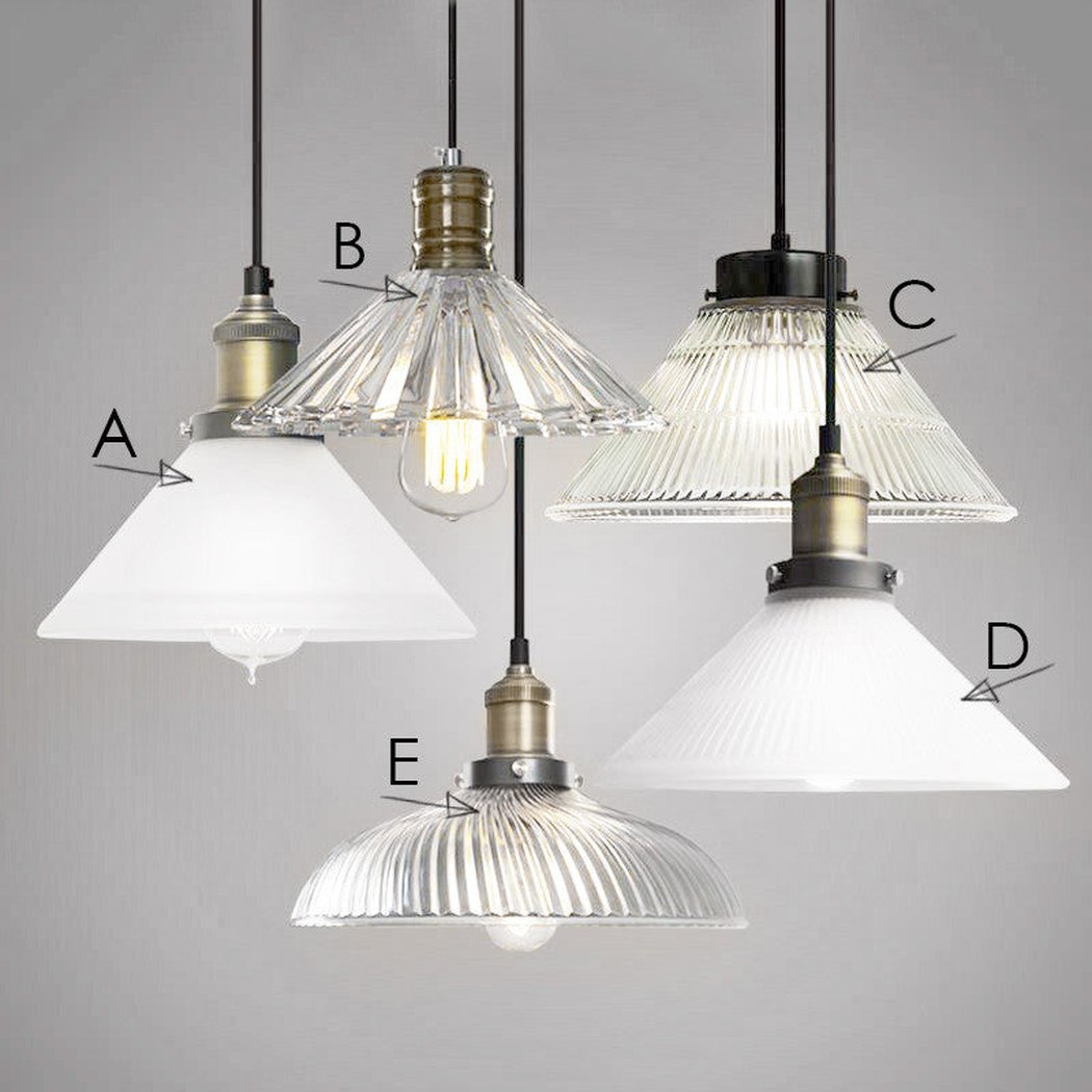 Fluted Glass Shade Brass Fitting Industrial Pendant Light